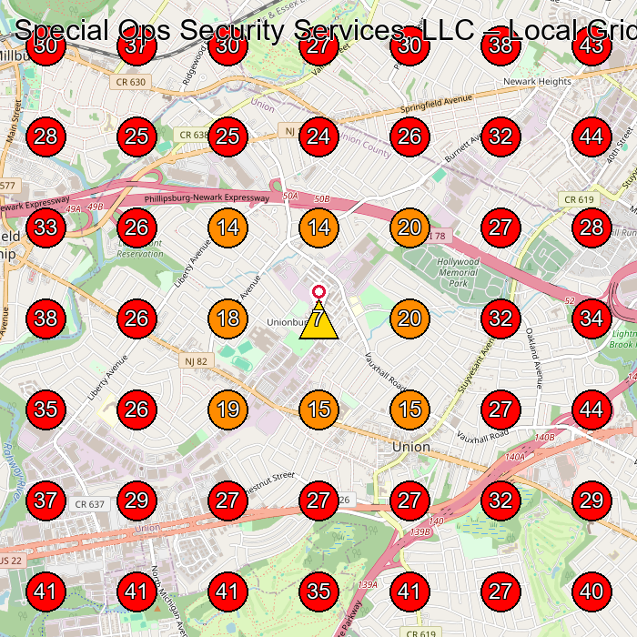Special Ops Security Services, LLC GeoGrid visibility map for Security Guard Service in Union
